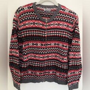 SKYR Fair Isle Cardigan Red Gray Size L